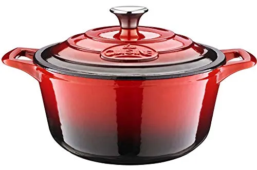 La Cuisine Gusseisen Bratentopf Topf Schmortopf Cocotte Brotbacktopf emailliert mit Deckel Induktion Backofengeeignet rund 24 cm 3.5 Liter Rot