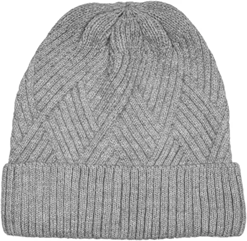 styleBREAKER Damen Strickmütze mit Rautenförmigem Rippmuster und breitem Umschlag, Feinstrick Mütze, Strick Beanie 04024192, Farbe:Hellgrau