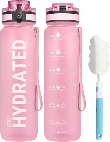 Sport Trinkflasche 1L - Auslaufsicher & BPA-frei in Rosa - Praktische Wasserflasche für Erwachsene, ideal für Fahrrad, Camping und im Gym. Hergestellt aus robustem Tritan, bietet sie Sicherheit und Komfort für unterwegs.
