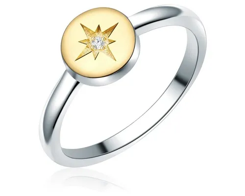 Lulu & Jane Damen Ring aus 925/- Sterling Silber mit Diamant 0,1 Karat facettiert Diamantring silber/gelbgold