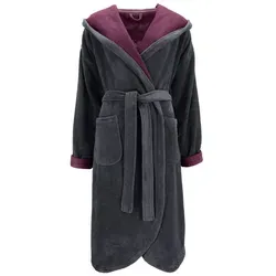 Vossen Damenbademantel Balance Carmen Kapuze Velours, Kapuze, 45% Polyester, 35% Bambus, 20% Baumwolle, modern überschnittene Schulterpartie grau L