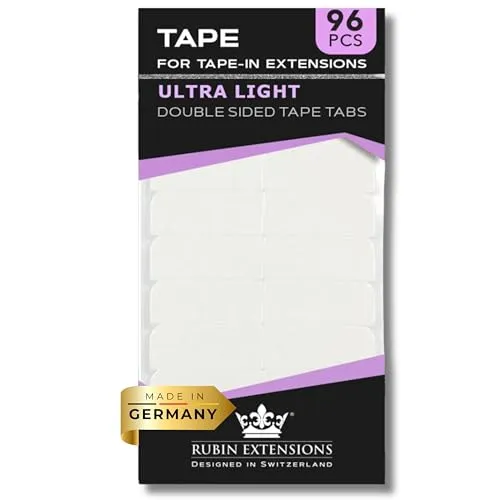 Rubin Extensions Tape Extensions Klebeband 96 Stück 4 cm x 0,8 cm - Ersatztapes Klebestreifen extra Stark - für Haarverlängerungen & Perücken