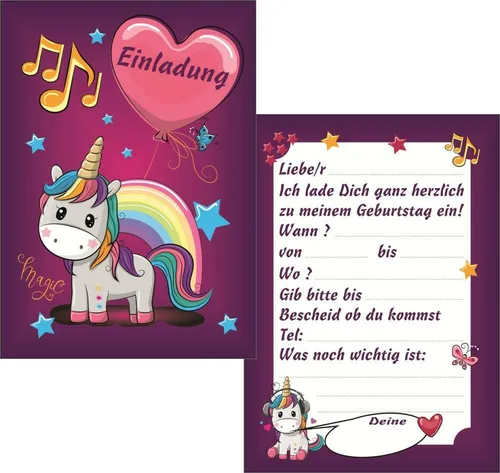 Einhorn Geburtstag Einladungskarten - Karten & Einladungen für den Kindergeburtstag, mit buntem Einhorn-Motiv, perfekt für kleine Einhornfans und unvergessliche Partymomente.