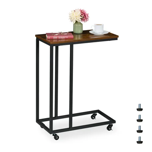 Relaxdays Beistelltisch C-Form, Mehrfarbig - Moderner Beistelltisch in C-Form, ideal für Getränke und Snacks, bequem unter Sofa oder Bett schiebbar, mit 360°-Rollen für flexible Nutzung im Wohnzimmer.