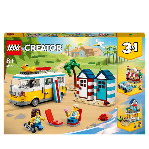 LEGO Creator 3in1 Strandcampingbus (31138) - 556 Teile, kreatives Spielset für Kinder ab 8 Jahren, erlebe Sommer-Surfer Spaß am Strand und baue verschiedene Modelle!