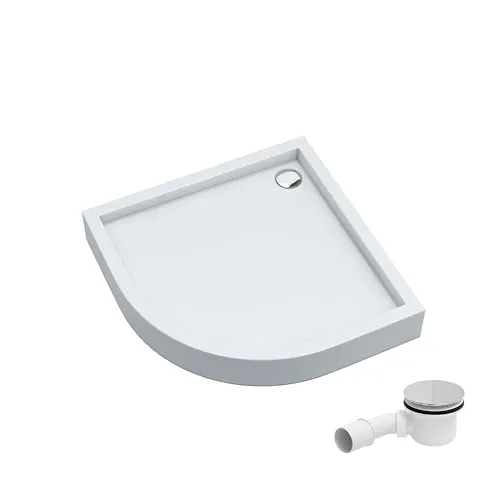 AQUABAD Duschwanne/Duschtasse Elegana mit LeakProtect Technologie Smooth White 90x90cm Viertelkreis, inkl. Ablaufgarnitur/Siphon A49CR