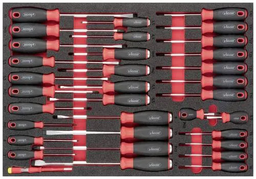 Vigor V6813 Schraubendreher-Set - Schraubendreher-Set mit 2K Weichschaum-Einlage für perfekte Ordnung. Werkzeuge sind verrutschsicher eingebettet und leicht zu reinigen – ideal für professionelle Anwendungen.