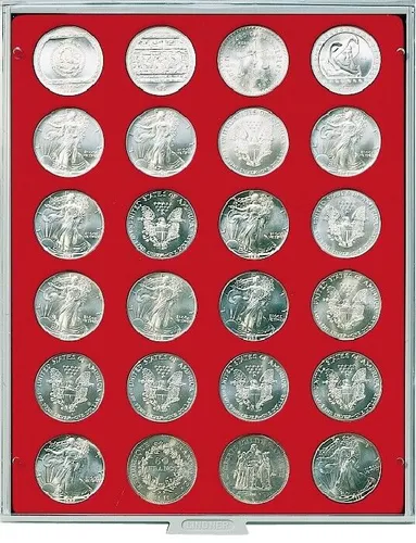 LINDNER-2160-MÜNNZBOXEN-Standard-24x-41-mm-rund-Für-US-1-Dollar-US-Silver-Eagle