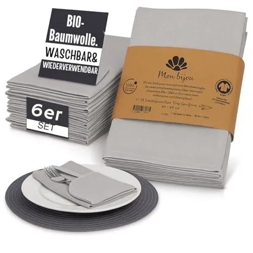 Mon Bijou Stoffservietten Set aus Bio-Baumwolle - Nachhaltige Tischkultur mit eleganten, waschbaren Stoffservietten aus 100% Bio-Baumwolle. Ideal für festliche Anlässe und den Alltag, GOTS-zertifiziert, umweltfreundlich und wiederverwendbar.