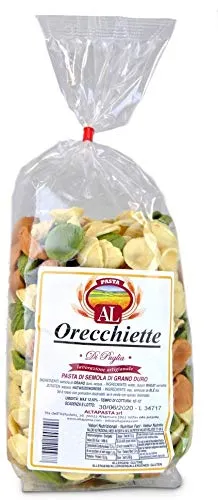 Frische Orecchiette Tricolor Nudeln aus Italien 500g - Original Orecchiette Pasta - trafila in bronzo - Handwerkliche Verarbeitung