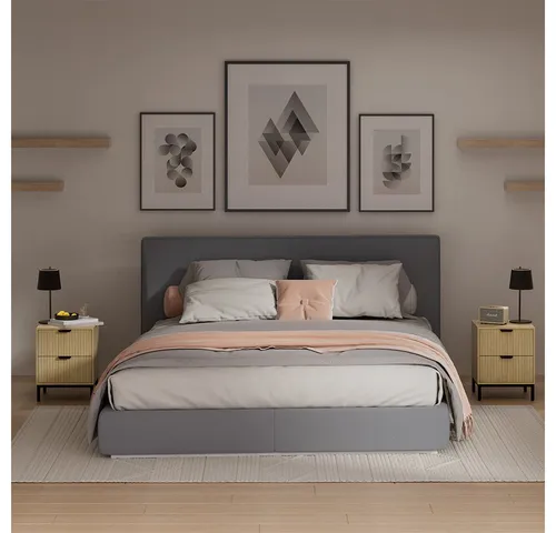 Vicco Nachtschrank Lennox 2er Set, Eiche/Schwarz - Moderner Nachtschrank mit 2 Schubladen für optimalen Stauraum, ideal für kleine Schlafzimmer. Stilvolles Design in Eiche und Schwarz.