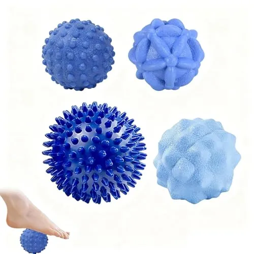 Igelball Fußmassage 4 Stück, Igelball Klein, Professionelle Faszienmassagebälle Gegen Müdigkeit mit Stufigen Noppen Diamantstruktur, für Rücken Beine Füße Hände