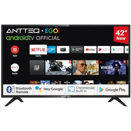 Antteq AG42F3 Smart TV 42 Zoll(Fernseher 106cm) Andriod TV LED, Dolby Audio,Google Assistance,Bluetooth Triple Tuner(DVB-C/S2/-T2),Google Play Store((DAZN/Disney+/Netflix/Prime Video),WiFi