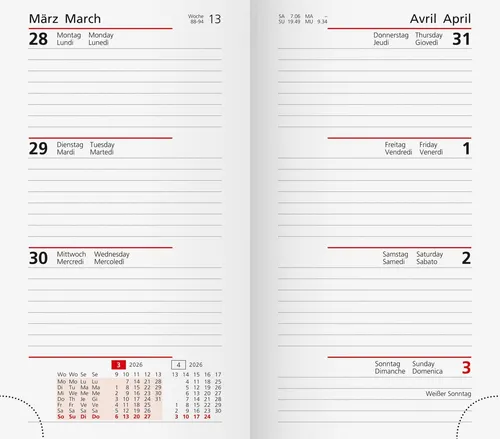 Rido Wochen-Ersatzkalendarium Taschenplaner int. Weiß 2026