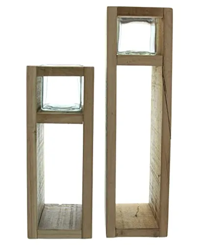 Produktbild FRANK FLECHTWAREN Windlichtsäule Wood, 2er Set