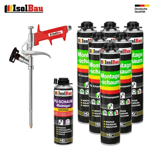 SET Pistolenschaum 6 x 750 ml + 1  Metall Schaumpistole + 1 Reiniger Bauschaum