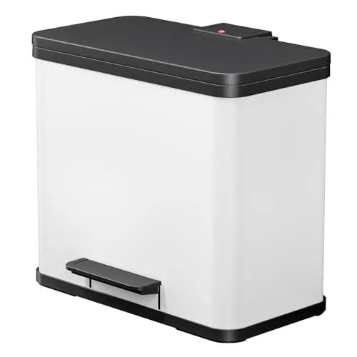 Hailo Öko duo Plus L Tret-Mülltrenner - 17+9 Liter Doppelmülleimer, soft close Deckel und hygienische Mülltrennung für die Küche in Weiß