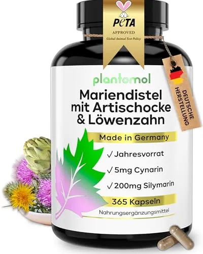 JAHRESVORRAT: 365 Mariendistel Artischocke Löwenzahn Kapseln - 1 Kapsel/Tag - Mariendistel-Extrakt mit Silymarin, Artischocken-Extrakt & Löwenzahn