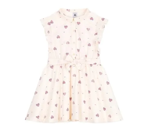 PETIT BATEAU Kinderkleid in Weiß, Größe 116 - Elegantes Kinderkleid von PETIT BATEAU aus 100% Baumwolle, mit Flügelärmeln und abnehmbarem Gürtel – perfekt für besondere Anlässe!