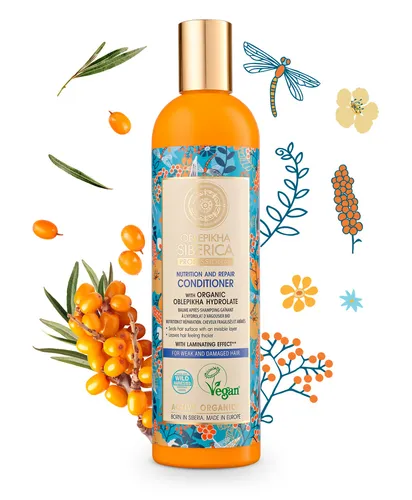 Natura Siberica Oblepikha Haarspülung für schwaches und geschädigtes Haar, 400 ml - Haarspülung mit Bio-Oblepikha-Hydrolat, repariert geschädigtes Haar intensiv und verbessert die Kämmbarkeit. 0% SLS, 0% Parabene, ideal für die tägliche Pflege.