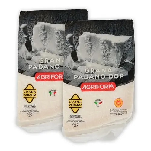 Food-United GRANA PADANO 2x1kg formaggio-italiano-Hartkäse DOP Italienischer-Käse am Stück über 10 Monate gereift mit g.U.-Siegel zum Reiben würzig aromatisch