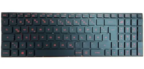 T-ProTek DEUTSCHE-Tastatur Schwarz mit Rot Beleuchtung komp. für Asus ROG Strix GL702VT
