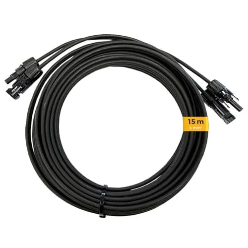 Kleines Kraftwerk Solarkabel Verlängerung 4mm² – 15 m (Paar) mit MC4 Steckern - Hochwertige 15 m Solarkabel für einfache Installation. Universell kompatibel, wasserdicht nach IP67 und temperaturbeständig. Ideal für PV-Anwendungen und sorgt für zuverlässige Leistung.