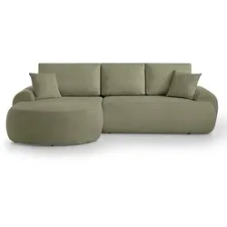 Beautysofa Ecksofa TEDDY aus Bouclé-Stoff in grün von Beautysofa