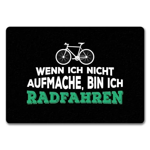 trendaffe Radfahren Fußmatte – Lustige Türmatte mit Fahrrad Motiv - Hochwertige Fußmatte (50x35 cm) ohne Rand, mit rutschfester Unterseite. Perfekt für Radfahrer, um Besuchern humorvoll mitzuteilen, dass du unterwegs bist. Ein echter Blickfang für jeden Eingang!