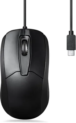 Perixx PERIMICE-209C USB-C Kabelgebunde Maus mit Scrollrad, geeignet für Links- und Rechtshänder, zur Nutzung am Desktop-PC und Laptop, Schwarz