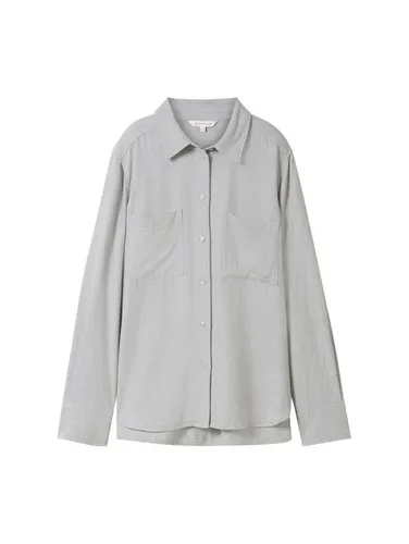 Hemdbluse von TOM TAILOR, Gr. 36, medium silver grey melange - Stilvolle Damen-Hemdbluse mit Kentkragen, po-bedeckendem Schnitt und pflegeleichtem Webstoff – ideal für jeden Anlass.