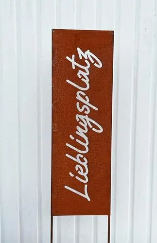 Edelrost Schild Lieblingsplatz 115 cm x 27 cm zum Stecken Gartenschild Sichtschutz Paravent Gartenstecker Edelrost Gartendeko Wetterfest Rost Metall Zaun Stele (Stele Lieblingsplatz 115x27cm)