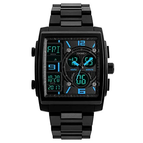 TONSHEN Herren Multifunktionale Armbanduhr Plastik LED Digital Uhr Outdoor Military Tactical Sport Uhren Analog Quarzuhr Mode Uhren 50M Wasserdicht (Blau)