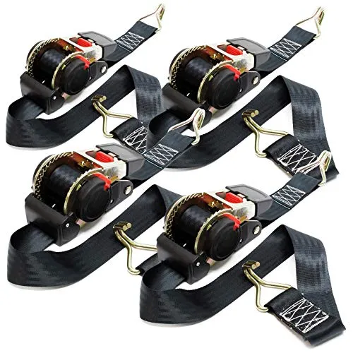 Wiltec Automatik Zurrgurt 4er Set 750 daN Zuglast 1,8m x 50mm PES Spanngurt mit Spitzhaken selbstaufrollend, ideal für Autotransport