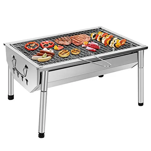 SunJas Picknickgrill Edelstahl – Tragbarer Holzkohlegrill für Outdoor-Aktivitäten - Grills – Robuster Edelstahl Holzkohlegrill mit doppelten Lüftungsöffnungen für optimale Temperaturkontrolle, ideal für Picknicks und Gartenpartys.