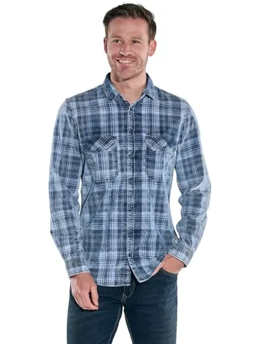 engbers Herren Herren Langarm-Hemd aus Babycord, Indigoblau, 39432, Indigoblau in Größe L