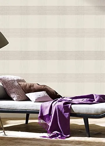 marburg Vliestapete Kariert Beige Streifen für Wohnzimmer, Schlafzimmer Made in Germany 10,05 m x 0,53m