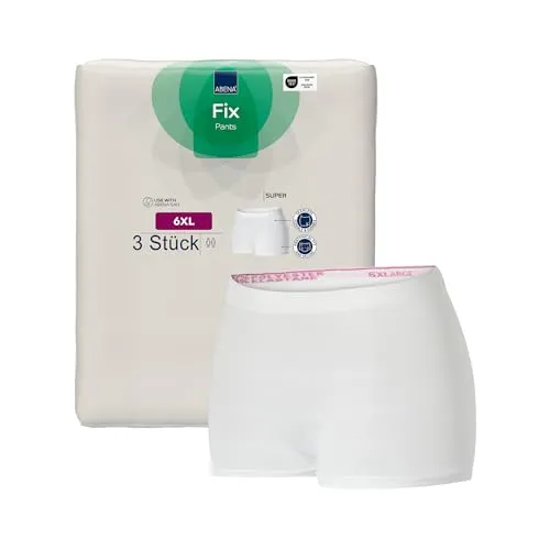 ABENA Fixierhosen Super 3er-Pack, Größe 6XL, OEKO-TEX zertifizierte Fixierhosen für Wochenbett- oder Inkontinenzeinlagen. Nahtlos, atmungsaktiv und waschbar. Postpartale Unterhosen.