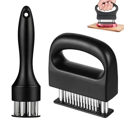 SNSYGN 2 PCS Steaker Fleischzartmacher, Schnitzelklopfer Fleischklopfer Edelstahl Rutschfestem Meat Tenderizer mit 48 Klingen und 21 Klingen für Steak, Huhn, Schwein, Fisch, BBQ