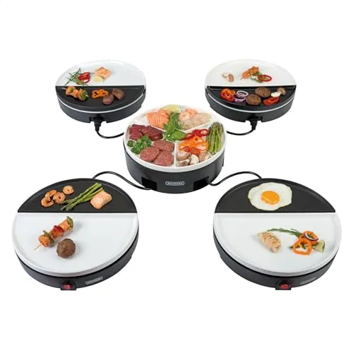 Chef's Dinnerparty Raclette Grill weiß - Elektrogrill für 4-5 Personen - Raclette Grill für gesellige Dinnerpartys, spülmaschinenfest und praktisch mit Aufbewahrungstasche - ideal für gemütliche Abende.