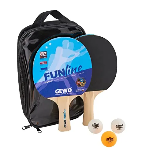 GEWO Double Fun Tischtennisschläger Set für Hobby und Freizeit mit 3 Tischtennis Bällen und Aufbewahrungstasche/ 2er Set/Ping Pong Set/Komplettschläger mit Kontrolliertem Belag, Griff konkav