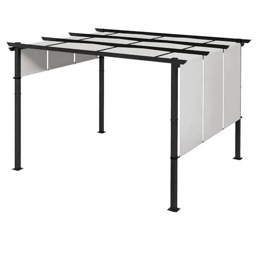 Outsunny Pergola 3,5x3m mit verstellbarem Dach - Metall Gartenpavillon - Flexibles Schattenmanagement: Die versenkbare Pergola bietet anpassbaren Sonnenschutz für Terrasse und Garten. Robuste Stahlkonstruktion für langfristige Nutzung. Ideal für verschiedene Außenbereiche, einfach zu montieren.