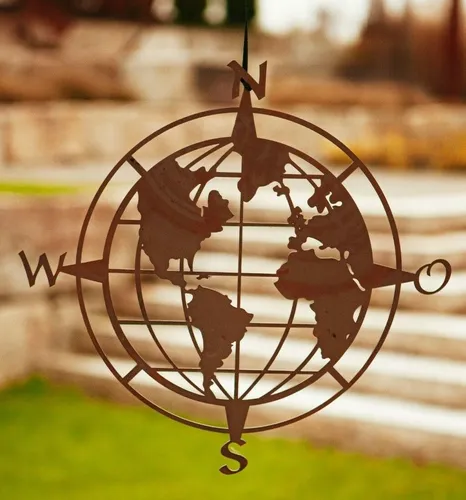 Edelrost Wandbild Weltkugel zum Hängen 41 cm Wandschmuck Garten Dekoration