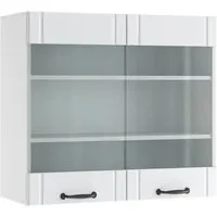 Vicco Glashängeschrank Fame-Line, Weiß Landhaus, 80 cm - Hängeschrank im eleganten Landhausstil mit 2 Glastüren und SoftClose-Funktion, ideal für die stilvolle Aufbewahrung in jedem Raum.