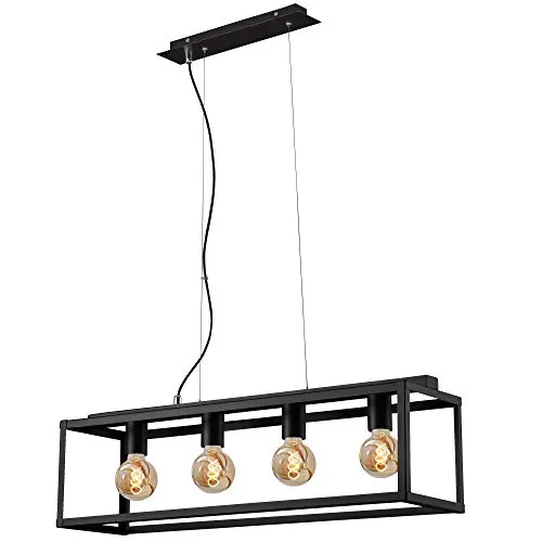 Briloner Leuchten Pendelleuchte 4-flammig - Retro Vintage in Schwarz - Lampen - 4-flammige Pendelleuchte im eleganten Retro-Design, perfekt für Esszimmer oder Wohnzimmer. Lichtfarbe und Helligkeit individuell wählbar, max. 40 Watt (E27), ideal für stimmungsvolle Beleuchtung.