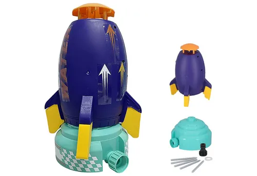 CEPEWA Wasserspielzeug Wassersprinkler Rakete PP 24cm mehrfarbig Base Schlauadapter Sticker