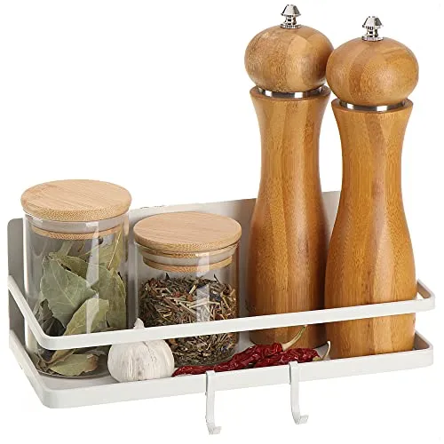 Robin Goods® Kühlschrank Magnet-Regal - Hängeregal mit 2 Haken - Küchen-Ablage magnetisch für Gewürze aus Metall - Magnetregal, Organizer bis max. 6kg belastbar (1 Stück - weiß)