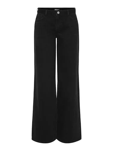 PIECES Female Wide Fit Jeans PCSELMA LW - Schwarze weite Jeans mit tiefem Bund und bequemem Hosenschlitz, aus 79% Baumwolle und 20% recycelter Baumwolle - ideal für nachhaltige Modebewusste.