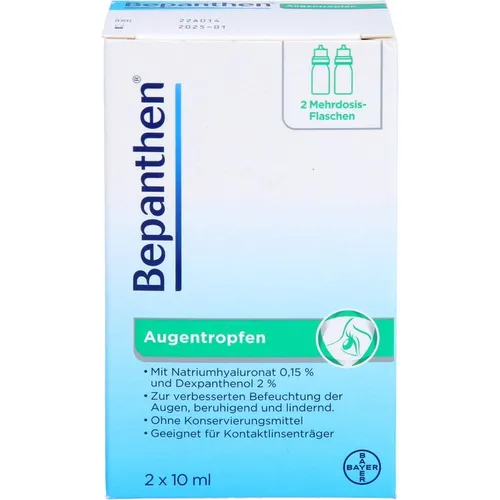 Bepanthen Augentropfen - 2x 10ml, ideale Lösung für trockene und gereizte Augen ohne Konservierungsstoffe, auch für Kontaktlinsenträger geeignet