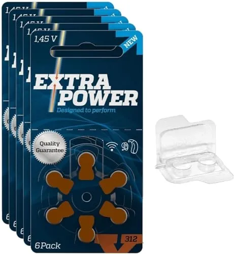 30x Extra Power Gr. 312 Blister Hörgerätebatterien PR41 Braun 24607 + Aufbewahrungsbox